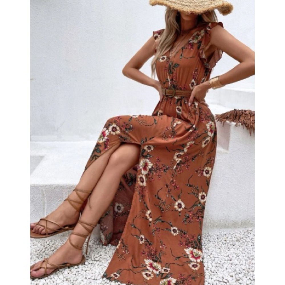 Boho floral print slit thigh maxi dress - Picture 2 of 16